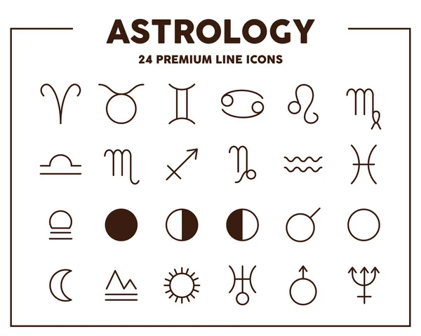 Astrologia assina ícones de linha fina. Signos do zodíaco e do planeta. Elementos de símbolo de ilustração vetorial para web design . — Vetor de Stock
