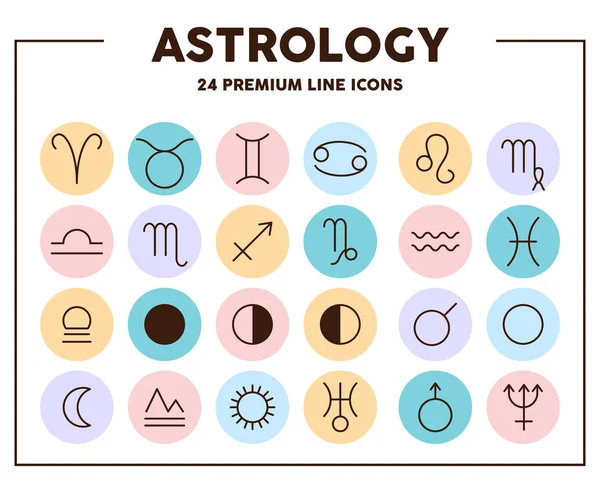 Astrologia assina ícones de linha fina. Signos do zodíaco e do planeta. Elementos de símbolo de ilustração vetorial para web design . —  Vetores de Stock
