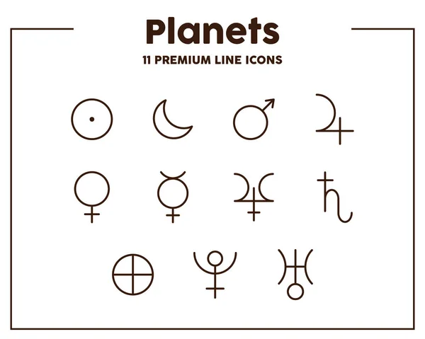 Astrologische tekens dunne lijn pictogrammen. Planeettekens. Vector illustratie symbool elementen voor web design. — Stockvector
