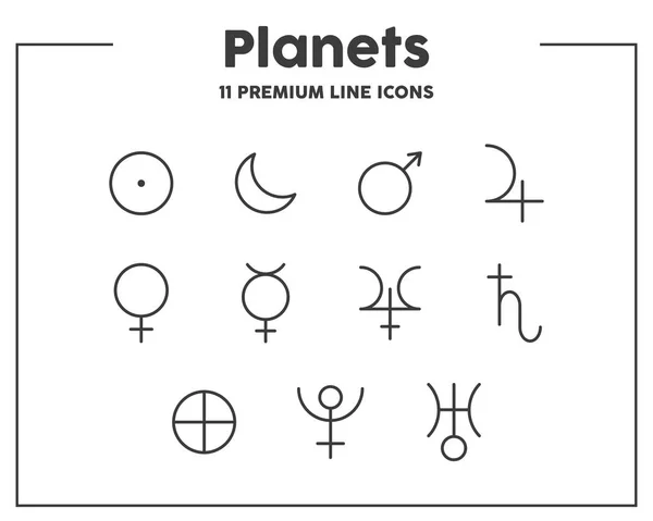 La astrología muestra iconos de líneas delgadas. Señales del planeta. Elementos de símbolo de ilustración vectorial para diseño web . — Vector de stock