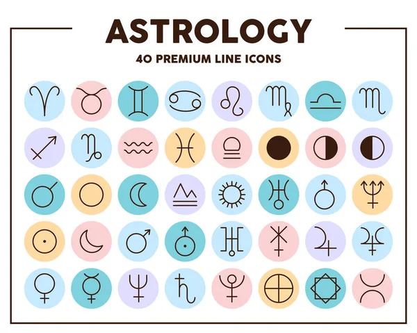 Astrologia semnează icoane subțiri. Zodiac și semne de planetă. Elemente simbol ilustrație vectorială pentru web design . — Vector de stoc