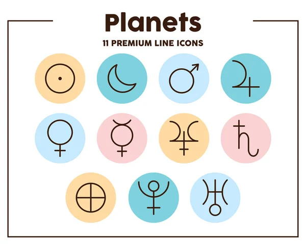 La astrología muestra iconos de líneas delgadas. Señales del planeta. Elementos de símbolo de ilustración vectorial para diseño web . — Vector de stock