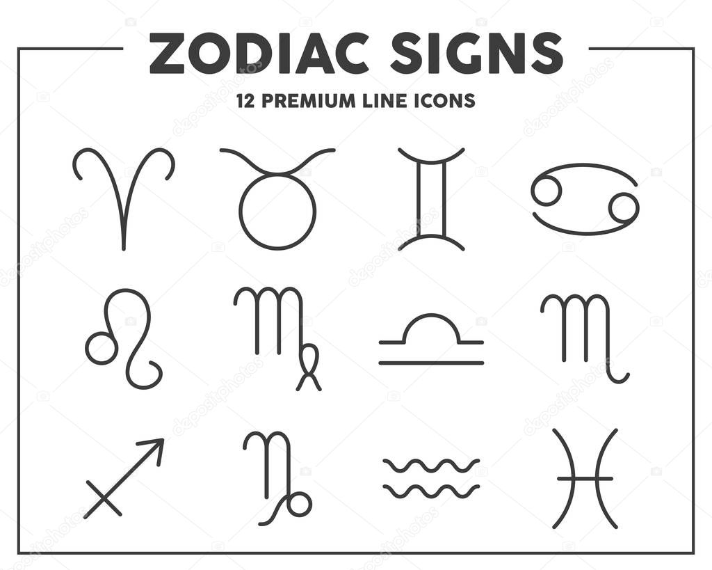 Astrology signs thin line icons. Zodiac  signs. Vector illustration symbol elements for web design. 