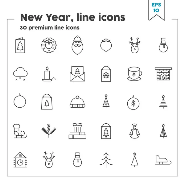 Ano Novo ícone de linha fina. Tema de Natal, celebração de Ano Novo. Elemento de símbolo de ilustração vetorial para web design . —  Vetores de Stock