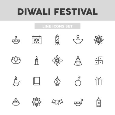 Diwali Festivali basit bir set çizgisi simgesi. Web tasarımı için vektör illüstrasyon unsurları