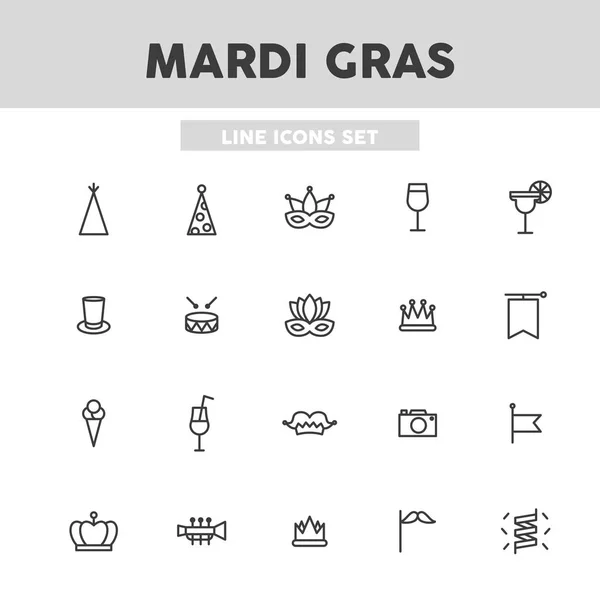 Mardi Gras simples iconos de línea de conjunto. Elementos de símbolo de ilustración vectorial para diseño web — Vector de stock