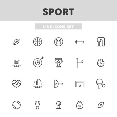 Spor sade set simgeleri. Basketbol, futbol, tenis, golf, beyzbol vesaire. Web tasarımı için vektör illüstrasyon unsurları..