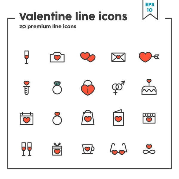 Día de San Valentín iconos de línea delgada. Concepto de amor, simpatía y citas. Elementos de símbolo de ilustración vectorial para diseño web y aplicaciones — Vector de stock