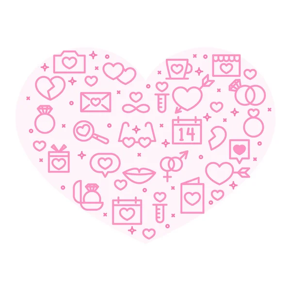 Día de San Valentín vector de fondo. Iconos de línea dispuestos en el corazón. Banner para web, concepto de amor . — Vector de stock