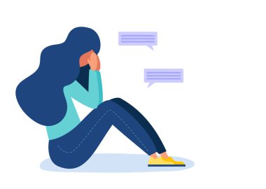 Bunalımlı kadın, karşılıksız aşk, sevgisiz. Vektör İllüstrasyonu.