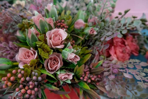 Künstliche Blumenkomposition Blumenladen Florales Thema Herstellung Von Sträußen — Stockfoto