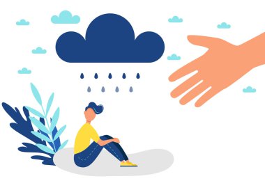 Depresyondaki adam, akıl sağlığı, depresyon konsepti, vektör illüstrasyonu. 