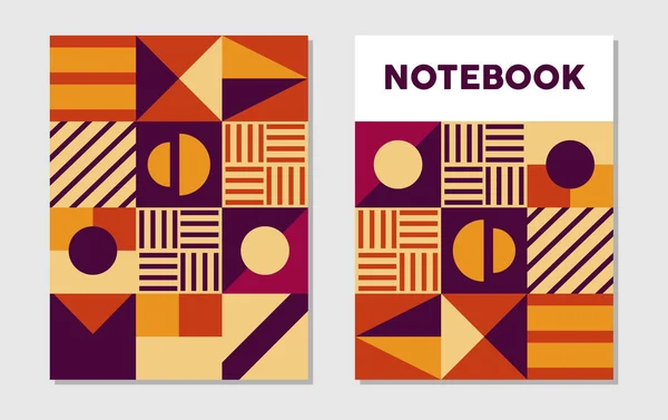 Modernismo Gráfico Suizo Retro Diseño Cuaderno Portada Con Formas Geométricas — Vector de stock