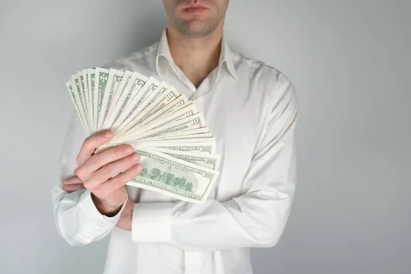 Man Holds Lot Money Concept Wealth Rich Living Earning Money — Stock Photo, Image