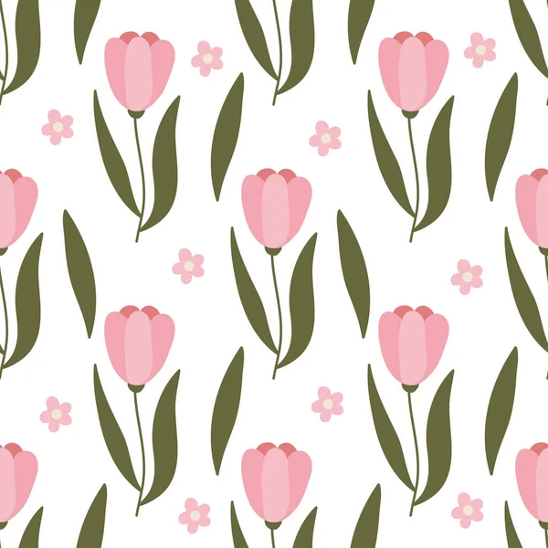 Tulipes Dessiné Main Motif Sans Couture Printemps Fleurs Fraîches Dessin — Image vectorielle