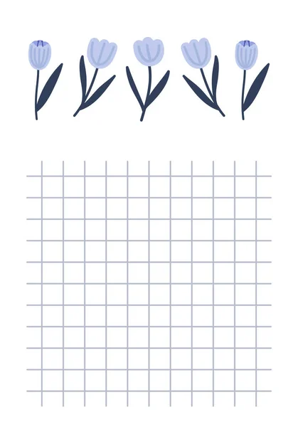 Pagina Notebook Con Tulipani Fiori Pagina Stampabile Template Design — Vettoriale Stock