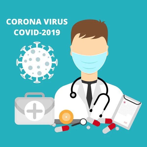 Virus Corona Covid Médico Con Máscara Prueba Virus Corona Concepto — Vector de stock
