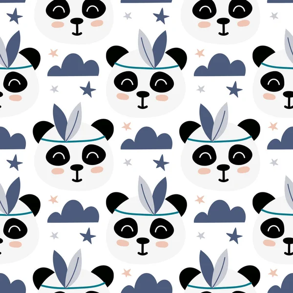 Panda Estrelas Desenhado Mão Padrão Sem Costura Desenho Infantil Bonito —  Vetores de Stock