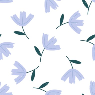 Çiçekler elle çizilmiş kusursuz vektör dolgusu. Sevimli çocuksu çizimler. Bebek ambalaj kağıdı, tekstil, vektör illüstrasyonu