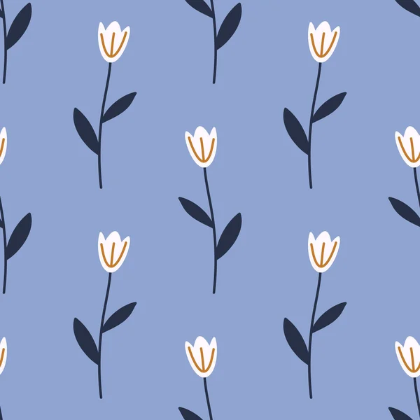 Tulpen Met Hand Getekend Naadloze Vector Vullen Leuke Kinderachtige Tekening — Stockvector