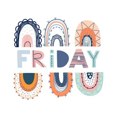 Harfli şirin gökkuşakları. Tişört, çocuk kitabı, not defteri, poster, kartpostal vesaire için baskı. Vektör illüstrasyonu.