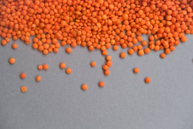 Gri arka planda mercekler. Sağlıklı beslenme kavramı..