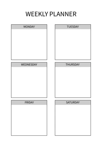 Wekelijkse Planner Voor Dagboek Organisator Notitieboekje Afdrukbare Planner Vector Illustratie — Stockvector