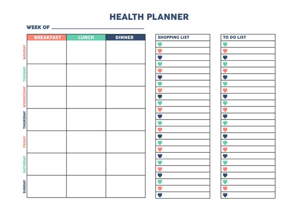Planificador Salud Para Diario Organizador Cuaderno Planificador Imprimible Ilustración Vectorial — Vector de stock