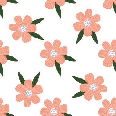 Çiçekler, çiçek desenli el, kusursuz vektör dolgusu. Sevimli çocuksu çizimler. Bebek ambalaj kağıdı, tekstil, vektör