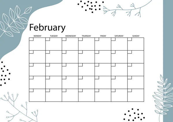 Únorový Plánovač Měsíční Kalendář Plánovačů Ručně Kreslené Textury Módní Styl — Stockový vektor