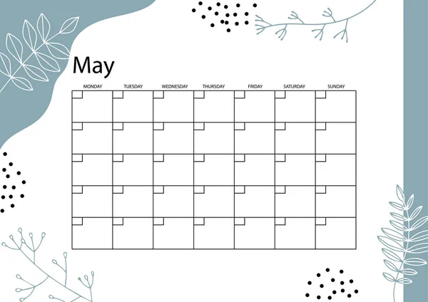 May Planner Monthly Planner Calendar Hand Drawn Textures Trendy Style — стоковый вектор