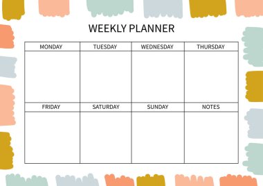 Günlük, organizatör ve defter için aylık planlamacı. Yazdırılabilir A4 planlayıcısı. Vektör İllüstrasyonu. 