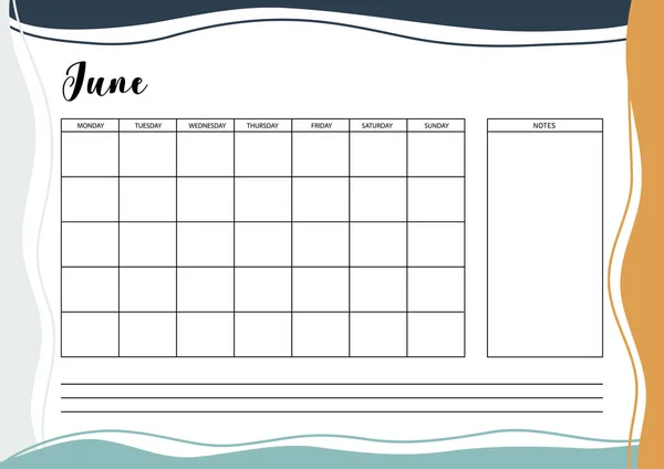 Maandelijkse Planner Voor Dagboek Organisator Notitieboekje Afdrukbare Planner Vector Illustratie — Stockvector