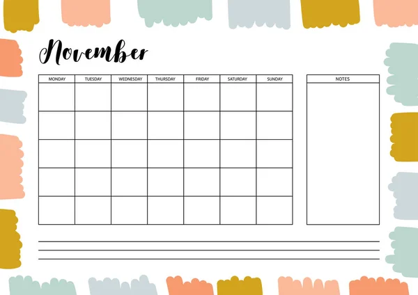 Monthly Planner Diary Organiser Notebook Printable Planner Vector Illustration — Stock Vector