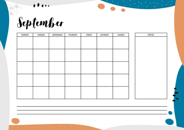 Maandelijkse Planner Voor Dagboek Organisator Notitieboekje Afdrukbare Planner Vector Illustratie — Stockvector