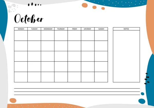 Monthly Planner Diary Organiser Notebook Printable Planner Vector Illustration — Stock Vector