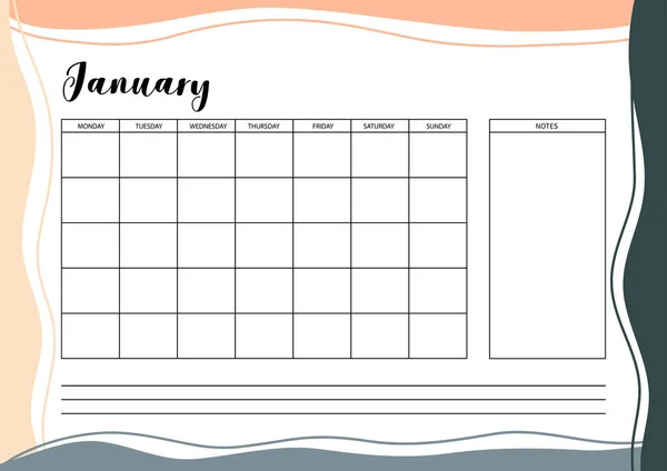 Monthly Planner Diary Organiser Notebook Printable Planner Vector Illustration — Stock Vector