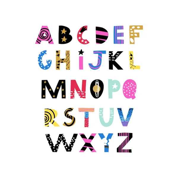 Abstract Decorative English Alphabet Space Cute Kids Font Ideal Education — Stock Vector