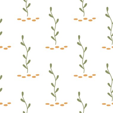 Deniz yosunları ve taşlar elle çizilmiş kusursuz vektör dolgusu. Sevimli çocuksu çizimler. Bebek ambalaj kağıdı, tekstil, vektör illüstrasyonu