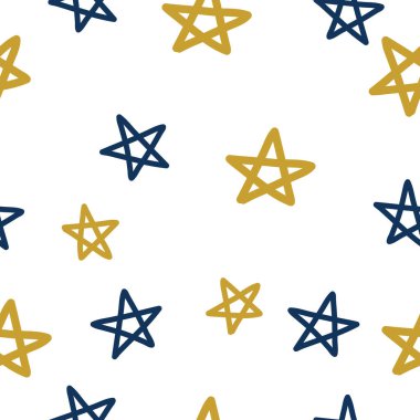 Şirin yıldızlar elle çizilmiş kusursuz vektör dolgusu. Sevimli çocuksu çizimler. Bebek ambalaj kağıdı, tekstil, vektör illüstrasyonu 