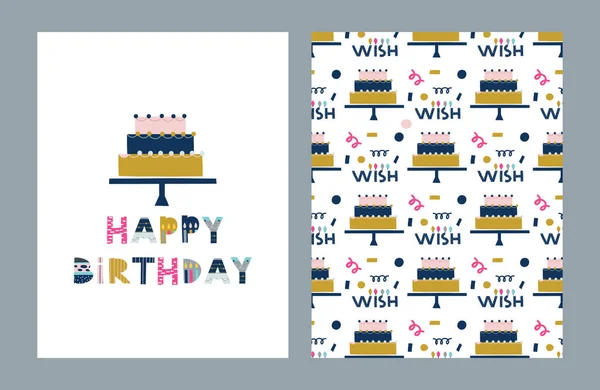 Happy Birthday Greeting Card Set Vector Illustration Poster Card Postcard — Stock Vector