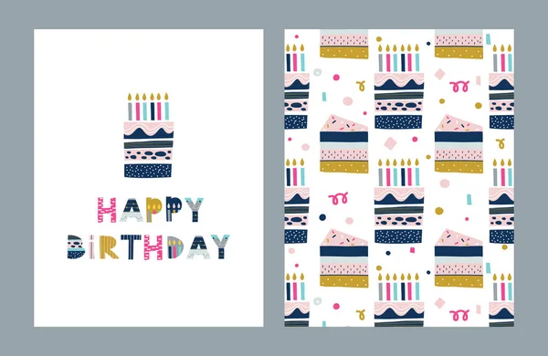 Feliz Cumpleaños Conjunto Tarjetas Felicitación Vector Ilustración Póster Tarjeta Postal — Vector de stock