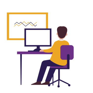 Erkek işçi. Arkadan bak. Düz vektör illüstrasyonu.