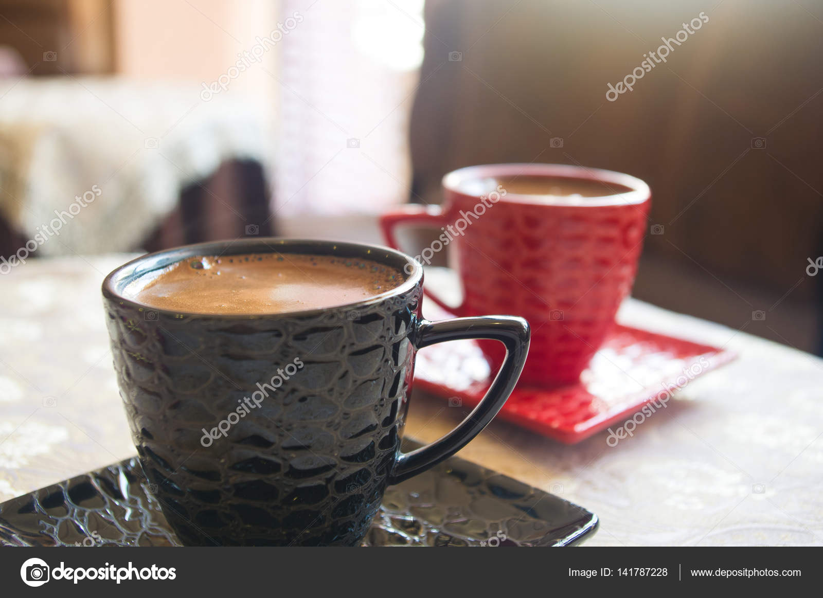 Freshly Brewed Hot Natural Coffee Crema Black Red Cup — Stock Photo