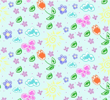 bir çocuk stil ve vektör biçiminde boyalı bahar desen/neşeli bahar desen