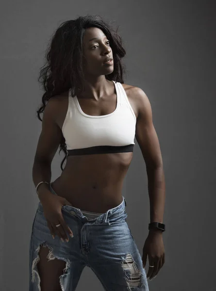 Beautiful African American Black fitness model