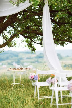 büyük bir ağaç yakınındaki bir düğün töreni için yer