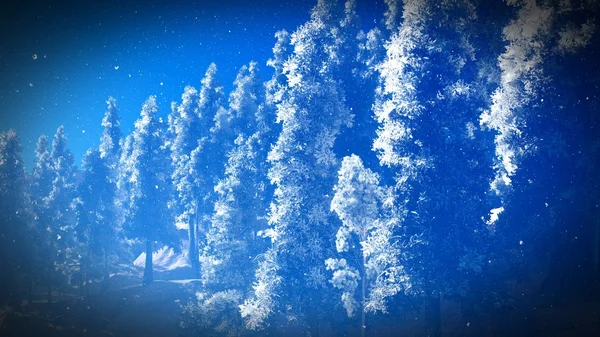 Schnee bedeckte Weihnachtswald in den Bergen 3D-Rendering — Stockfoto