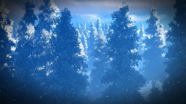 Forêt de Noël enneigée en montagne rendu 3d — Photo
