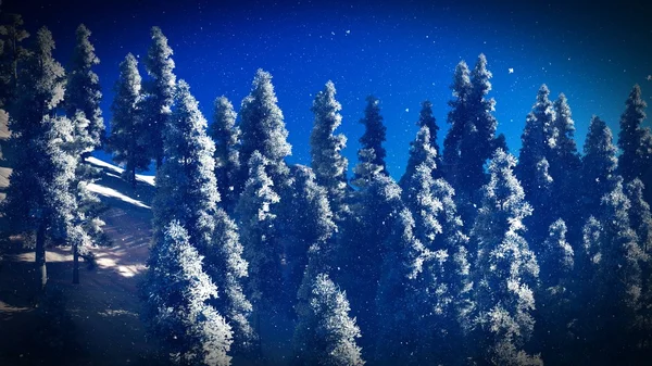 Forêt de Noël enneigée en montagne rendu 3d — Photo